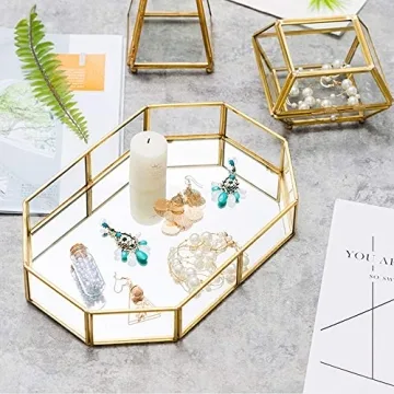 Elegant Decorative Metal Mirror Catchall Tray for Jewelry Display