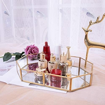 Elegant Decorative Metal Mirror Catchall Tray for Jewelry Display