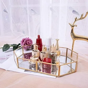 Elegant Decorative Metal Mirror Catchall Tray for Jewelry Display