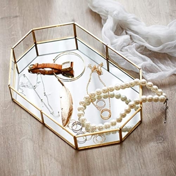 Elegant Decorative Metal Mirror Catchall Tray for Jewelry Display