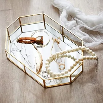 Elegant Decorative Metal Mirror Catchall Tray for Jewelry Display