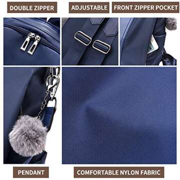 PINCNEL Women Backpack Purse Waterproof Nylon Anti-theft Rucksack Lightweight Shoulder Bag