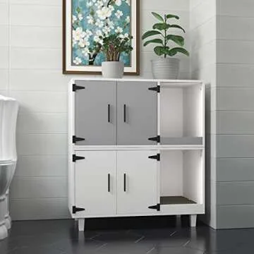 GDLF Modern Wood Pet Crate Cat Washroom Hidden Litter Box Enclosure Furniture House as Table Nightstand with Scratch Pad,Stackable (Gray & White)