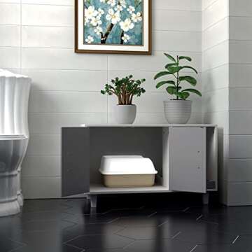 GDLF Modern Wood Pet Crate Cat Washroom Hidden Litter Box Enclosure Furniture House as Table Nightstand with Scratch Pad,Stackable (Gray & White)