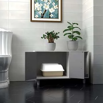 GDLF Modern Wood Pet Crate Cat Washroom Hidden Litter Box Enclosure Furniture House as Table Nightstand with Scratch Pad,Stackable (Gray & White)