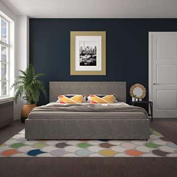 Novogratz Kelly Upholstered Bed with Storage Drawers - King Size Velvet Frame