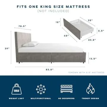 Novogratz Kelly Bed with Storage, King Size, Velvet