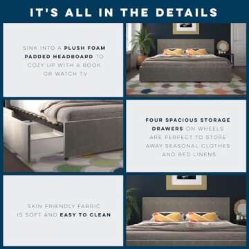 Novogratz Kelly Bed with Storage, King Size, Velvet