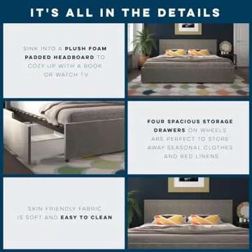 Novogratz Kelly Bed with Storage, King Size, Velvet