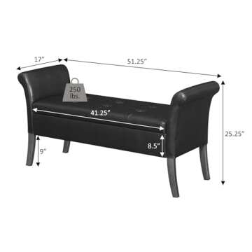 Convenience Concepts Designs4Comfort Garbo Upholstered Storage Bench 51.25" - Contemporary Ottoman Bench for Living Room, Bedroom Sitting Bench, Storage Bench with Seating for Entryway, Tan Fabric