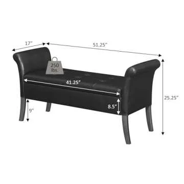 Convenience Concepts Designs4Comfort Garbo Upholstered Storage Bench 51.25" - Contemporary Ottoman Bench for Living Room, Bedroom Sitting Bench, Storage Bench with Seating for Entryway, Tan Fabric