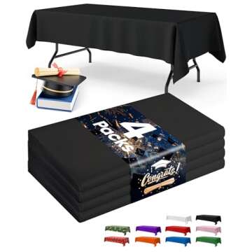 Niuara Black Plastic Table Cloth Rectangle Table 4 Pack, 54''×108'' Tablecloth for Graduation Decor...