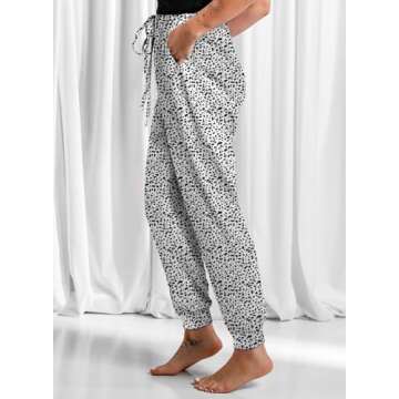 Dokotoo Woman Summer Comfy Casual Loose Breezy Leopard Drawstring Elastic Waist Loose Jogging Jogger Pants Sweatpants for Women with Pockets Medium