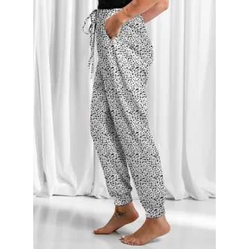 Dokotoo Woman Summer Comfy Casual Loose Breezy Leopard Drawstring Elastic Waist Loose Jogging Jogger Pants Sweatpants for Women with Pockets Medium