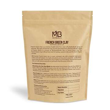 MB Herbals French Green Clay 8 oz | 0.5 lb / 227 Gram | 100% Pure Montmorillonite Clay | Absorbs Excess Oil | Detoxifies Skin | Recommended For Oily Skin | No Chemical Preservatives