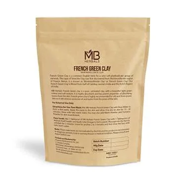 MB Herbals French Green Clay 8 oz | 0.5 lb / 227 Gram | 100% Pure Montmorillonite Clay | Absorbs Excess Oil | Detoxifies Skin | Recommended For Oily Skin | No Chemical Preservatives