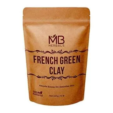 MB Herbals French Green Clay 8 oz | 0.5 lb / 227 Gram | 100% Pure Montmorillonite Clay | Absorbs Excess Oil | Detoxifies Skin | Recommended For Oily Skin | No Chemical Preservatives