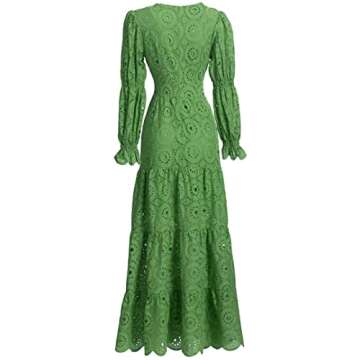 Autumn Women Sexy V Neck Lantern Sleeve High Waist Hollow Out Vintage Vacation Dresses