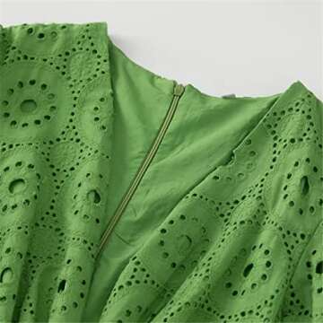 Autumn Women Sexy V Neck Lantern Sleeve High Waist Hollow Out Vintage Vacation Dresses