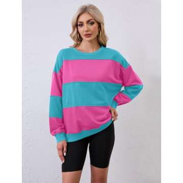 RONGCAT Women's Oversized Striped Sweatshirts Crewneck Long Sleeve Loose Fit Color Block Pullover To...