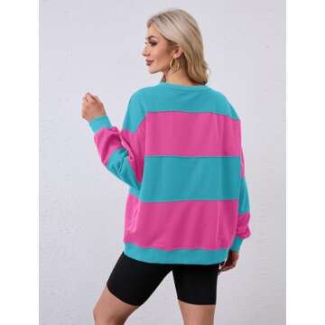 RONGCAT Women's Oversized Striped Sweatshirts Crewneck Long Sleeve Loose Fit Color Block Pullover Tops Casual Comfy Fall Fashion Outfits Clothes 2024 Pink-green XL