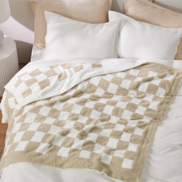 Bedsure Checkered Throw Blanket - Super Soft Knit Breathable Throw Blanket, Warm Cozy Fluffy Lightweight Summer Blanket for Couch Sofa Bed (50" x 60")