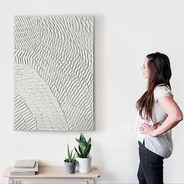 Zessonic White Abstract Wall Art for Living-room - Large Geometry texture Abstract hand-painting artwork Minimalism Contemporary Nordic Decorative for Living Room, Bedroom - 28" W x 40" H