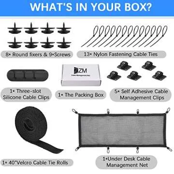 Cable Management Net Under Desk Kit, ZZM Privacy Mesh Cable Manager Flexible Under Desk Wire Net Large Capacity Cord Organizer Net for Office,Standing Desk, Home, 26 X 10 Inches (1 Pack)