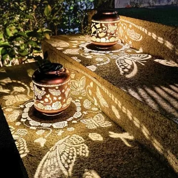 2 Pack Butterfly Solar Lanterns - Metal Decorative Garden Lights