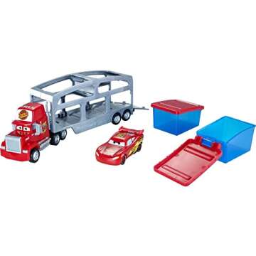 Mattel Disney and Pixar Cars Mack Toy Truck & Lightning McQueen Color-Change Car, Dip & Dunk Trailer with 2 Levels & 2 Water Tanks