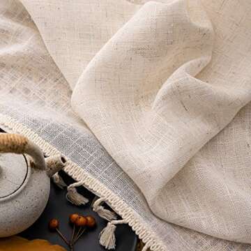 VOILYBIRD Short Curtains for Small Window Natural Linen Blended Farmhouse Curtains Country Style 45 Inch Length for Kitchen, W40 x L45, Natural, 2 Panels Set