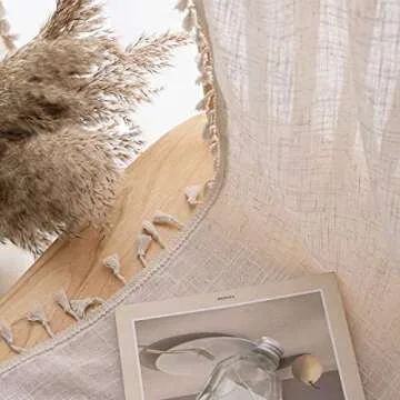 VOILYBIRD Short Curtains for Small Window Natural Linen Blended Farmhouse Curtains Country Style 45 Inch Length for Kitchen, W40 x L45, Natural, 2 Panels Set