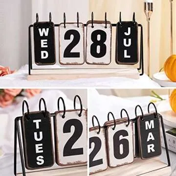 Perpetual Standing Desk Calendar Metal Flip Calendar for Desk - Year Monthly Planner Weekly Daily Desk Decor Vintage Metal Reproduction (Black) 2021