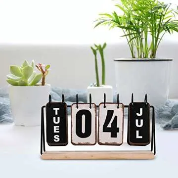 Perpetual Standing Desk Calendar Metal Flip Calendar for Desk - Year Monthly Planner Weekly Daily Desk Decor Vintage Metal Reproduction (Black) 2021