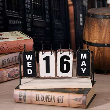 Perpetual Standing Desk Calendar Metal Flip Calendar for Desk - Year Monthly Planner Weekly Daily Desk Decor Vintage Metal Reproduction (Black) 2021