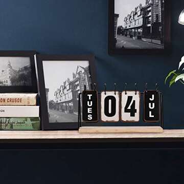 Perpetual Standing Desk Calendar Metal Flip Calendar for Desk - Year Monthly Planner Weekly Daily Desk Decor Vintage Metal Reproduction (Black) 2021