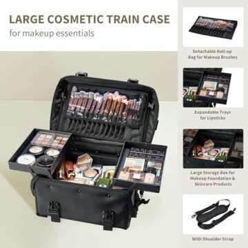 Costravio Professional Makeup Case, 2in1 Travel Makeup Rolling Case Soft Sided Cosmetology Train Cas...