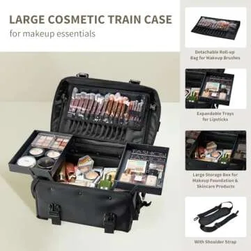 Costravio Professional Makeup Case, 2in1 Travel Makeup Rolling Case Soft Sided Cosmetology Train Cas...