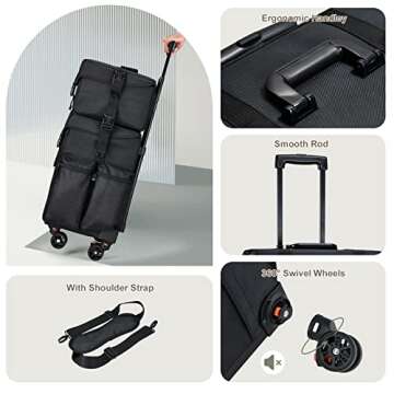 Costravio Professional Makeup Case, 2in1 Travel Makeup Rolling Case Soft Sided Cosmetology Train Case with Wheels Makeup Artist Cosmetic Organize for Make-up, Nail Art, Beauty, Hairstylist, Black