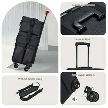 Costravio Professional Makeup Case, 2in1 Travel Makeup Rolling Case Soft Sided Cosmetology Train Case with Wheels Makeup Artist Cosmetic Organize for Make-up, Nail Art, Beauty, Hairstylist, Black