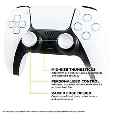 KontrolFreek CQC Rush for PlayStation 4 (PS4) and PlayStation 5 (PS5) Controller | Performance Thumbsticks | 2 Mid-Rise Concave | White
