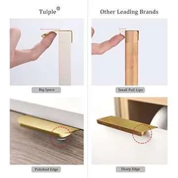 tulple Edge Finger Tab Pull for cabinets Kitchen Concealed Drawer pulls Aluminum Flat Hidden Back Mount Door Handle for Home 5Pack Modern Brushed Gold 4.72" Overall Length Easy Installation