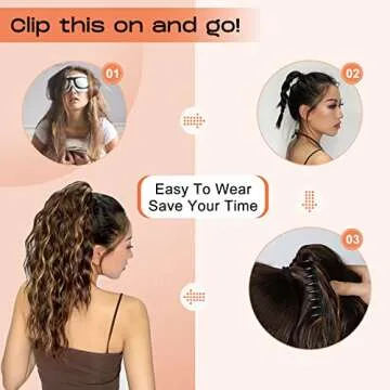 SEIKEA 18" Highlight Ponytail Extension Claw, PT002 Tia Long Multi Layered Fluffy Thick Wavy Jaw Clip in Fake Pony Tails Fake Hair Soft Natural Synthetic Hairpiece Dark Blonde White Blonde Highlights