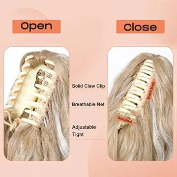 SEIKEA 18" Highlight Ponytail Extension Claw, PT002 Tia Long Multi Layered Fluffy Thick Wavy Jaw Clip in Fake Pony Tails Fake Hair Soft Natural Synthetic Hairpiece Dark Blonde White Blonde Highlights