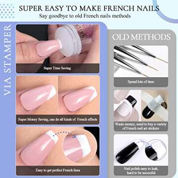 French Tip Nail Stamp - Ejiubas Nail Stamper, Professional Jelly Silicone Nail Stamper, 2PCS Nail Art Stamper, 2PCS Nail Scraper with 2PCS Replaceable Nail Stamper Heads Valentine's Day Gifts