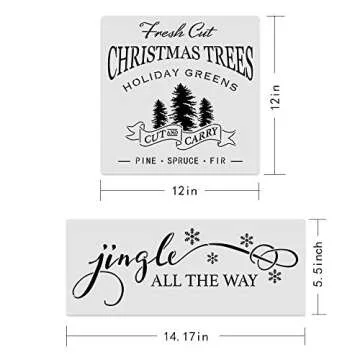8Pcs Large Christmas Stencils-12x12 Inches Reusable Merry Christmas Stencils Including Candy Cane/Christmas Tree/Gingerbread/Reindeer/Jingle All The Way, Make Your Own Farmhouse Christmas Wood Signs