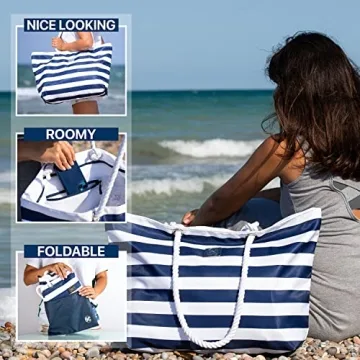 Waterproof Beach Tote with Zipper - Spacious Stylish Bag