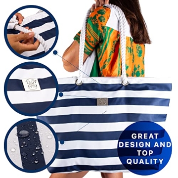 Waterproof Beach Tote with Zipper - Spacious Stylish Bag
