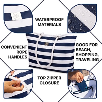 Waterproof Beach Tote with Zipper - Spacious Stylish Bag