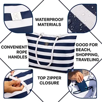 Waterproof Beach Tote with Zipper - Spacious Stylish Bag